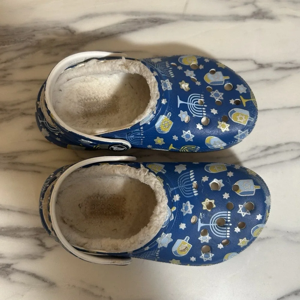 Crocs Classic Lined Hanukkah Clogs Child Size C10 Blue Slip On Shoes Toddler‎